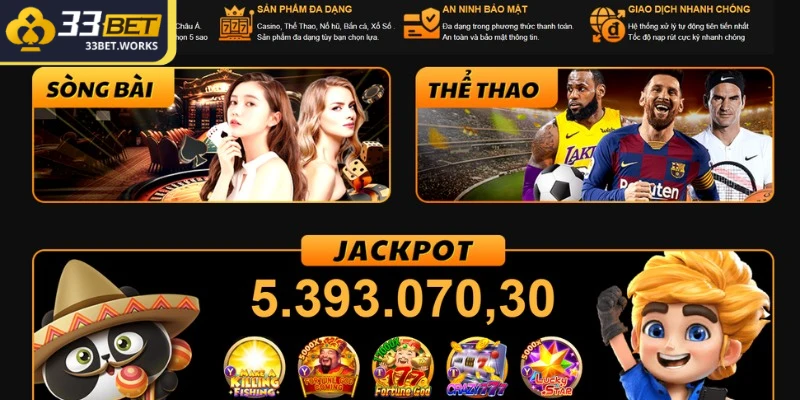 Giao diện trang chủ 33BET được thiết kế với sự tinh tế đặc biệt